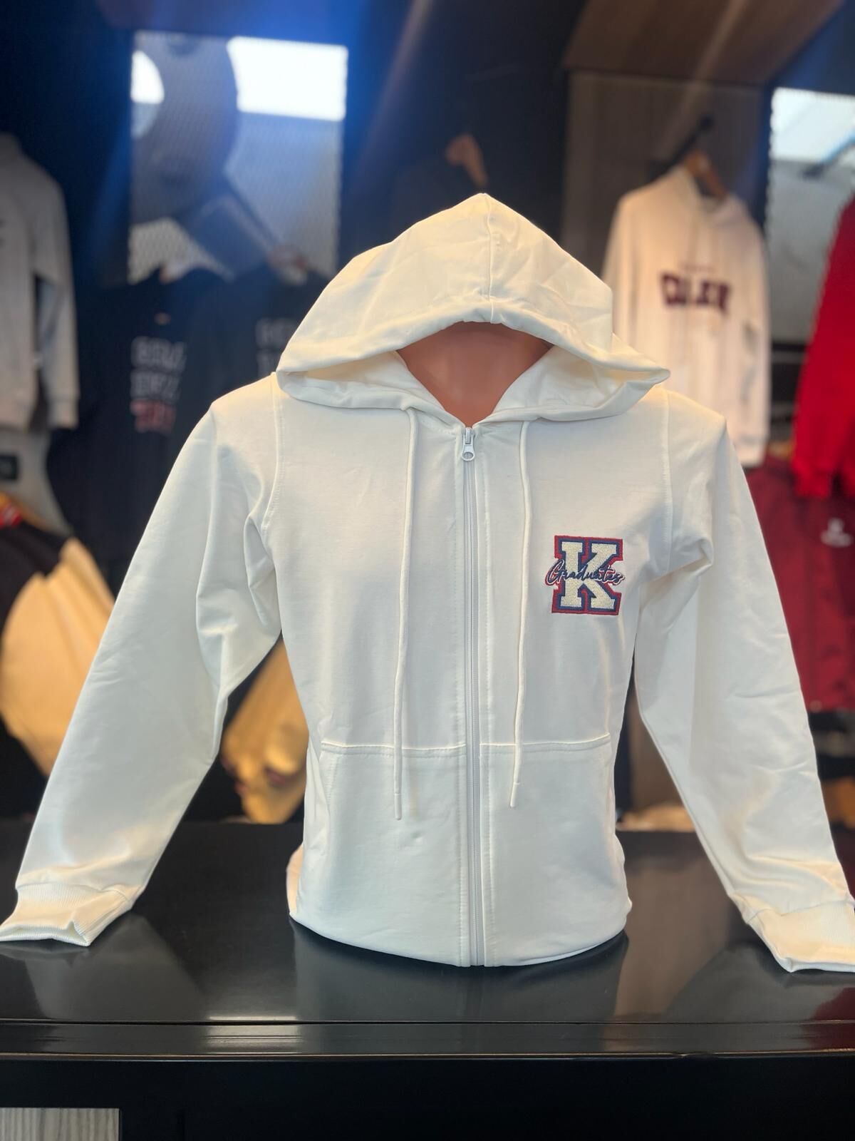 K LOGOLU FERMUARLI BEYAZ HOODIE