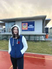 K LOGOLU EKRU-LACİVERT HOODIE UNISEX